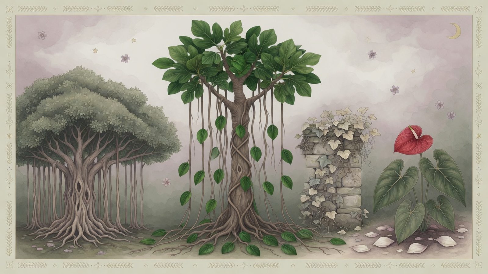 たった一つに頼っている植物たちのイラスト